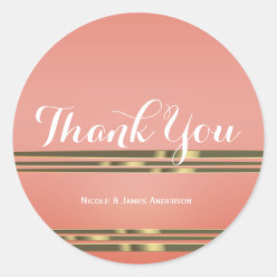 Koraal Perzik Gedompeld & Gouden Chic Elegant Fees Ronde Sticker