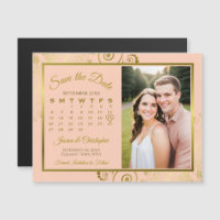 Koraal Perzik & Gouden Kalender Foto Save Date Mag