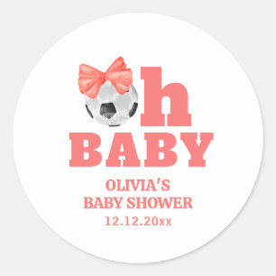 Koraal Perzik Oh Baby Boog Voetbal Sport Baby Show Ronde Sticker