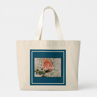 Koraal Perzik Teal Witte Roos Bloemige Trouwdag Grote Tote Bag