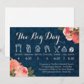 Koraal Pioenrozen en Navy Trouwtijdlijn Programma (Voorkant / Achterkant)