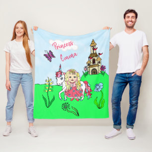  koraal prinses en Unicorn, gepersonaliseerd Fleece Deken