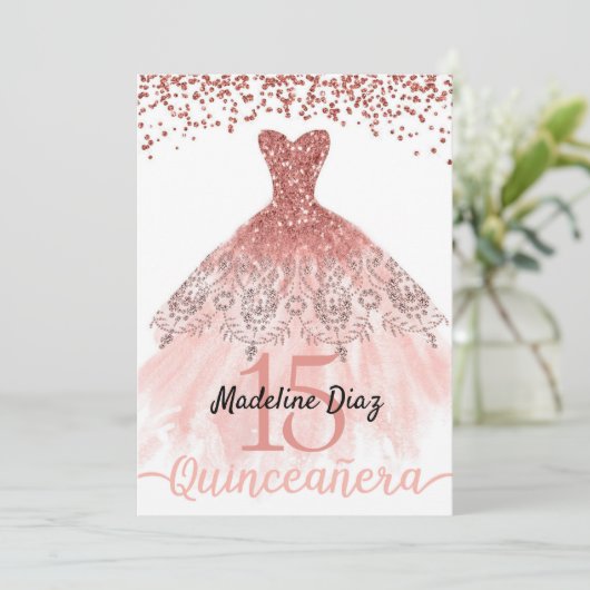 Koraal Quinceanera Verjaardag Uitnodiging Cumplean (Staand voorkant)