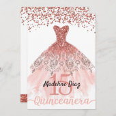 Koraal Quinceanera Verjaardag Uitnodiging Cumplean (Voorkant / Achterkant)