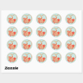 Koraal Red en Mint Seashell Liefde Ronde Sticker (Vel)
