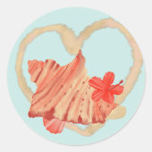 Koraal Red en Mint Seashell Liefde Ronde Sticker (Voorkant)