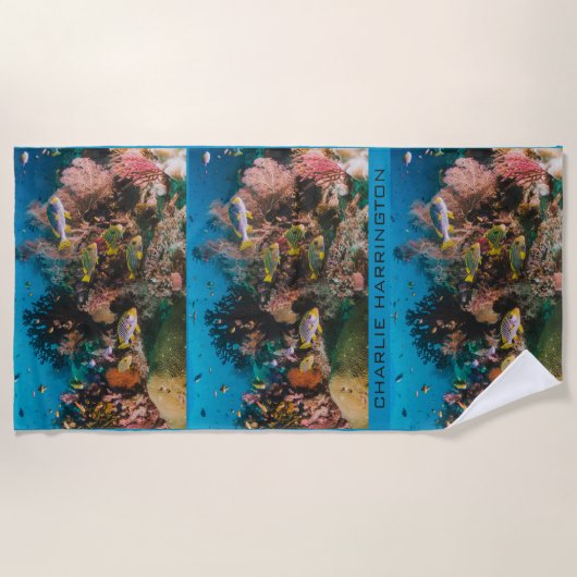 Koraal Reef aangepaste naam strand handdoek (Voorkant)