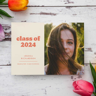 Koraal Retro Eenvoud Foto Afstuderen Aankondiging