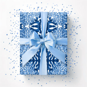 Koraal Rococo in Blauwe Indigo Cadeaupapier