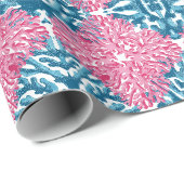Koraal Rococo in Roze en Aqua Cadeaupapier (Rol Hoek)