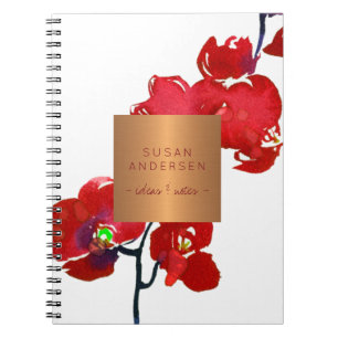 Koraal rode orchidee elegant koper metallic label notitieboek