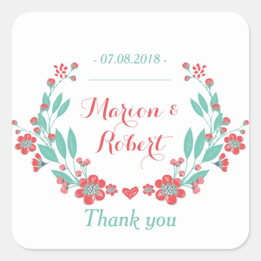 Koraal Rode  Vloerbruiloft Dank je Sticker (Voorkant)