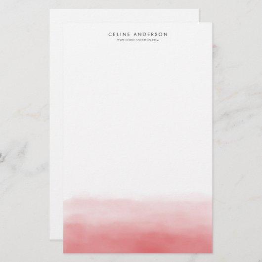 Koraal Rode Waterverf Ombre Gradient Gepersonalise Briefpapier (Voorkant / Achterkant)