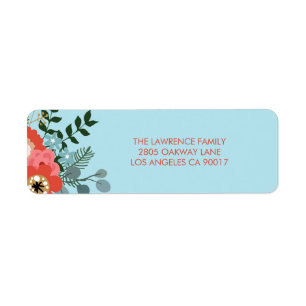 Koraal Rood Bloemen Blauw Kerstmis Adres Etiket