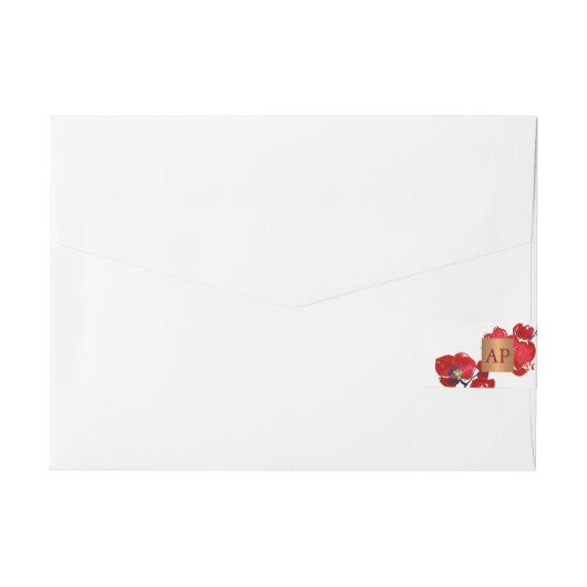 Koraal rood bloemenmetaal metaalkoper monogrammed omwikkelbaar adreslabel (Achterkant)