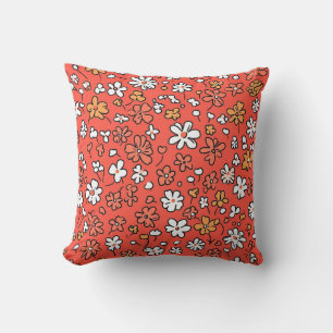 Koraal rood kussen met witte en roze bloemen