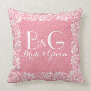 Koraal-rood linnen & wit kant Lijst Kussen