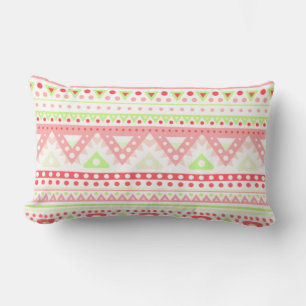 Koraal Rood Roze Lime Groen Aztec Zigzag Patroon Buitenkussen