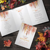 Koraal rood sinaasappel bruin herfst bruiloft drieluik programma