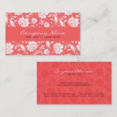 Koraal Rood & Wit Bloemen Damasks Visitekaartje (Voorkant / Achterkant)