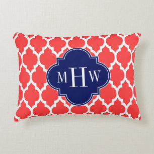 Koraal Rood Wit Marokkaans #4 Marine Naam Monogram Decoratief Kussen