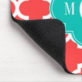 Koraal Rood Wit Marokkaans #5 Teal 3 Initiele Mono Muismat (Hoek)
