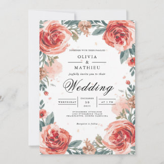 Koraal Roos Botanische Boog Wedding Kaart