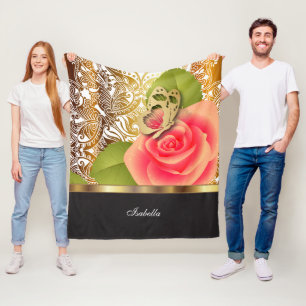 Koraal Roos Floral Design met DIY Text Fleece Deken