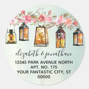 Koraal Roos Floral Green Waterverf Return Address Ronde Sticker