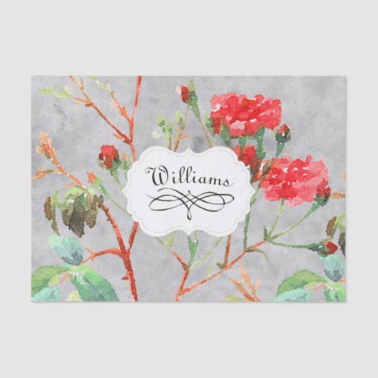  koraal Roos Floral Waterverf Monogram Tissuepapier (Voorkant)