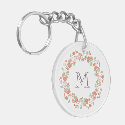 koraal roos met baarmoedermonogram sleutelhanger (Voorkant Links)