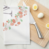 koraal roos met baarmoedermonogram theedoek (Quarter Fold)