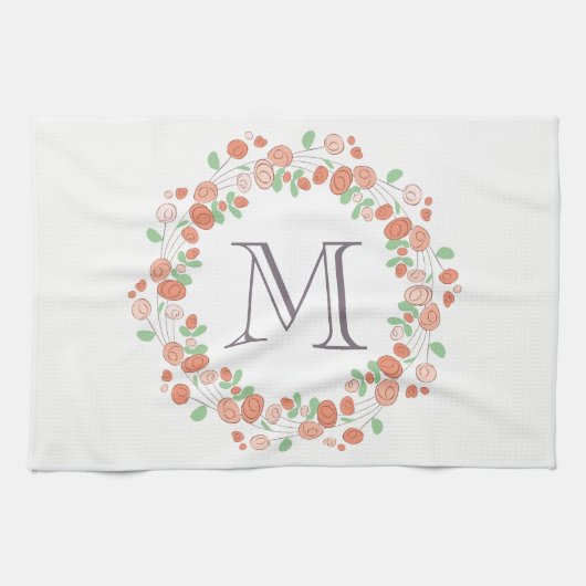 koraal roos met baarmoedermonogram theedoek (Horizontaal)