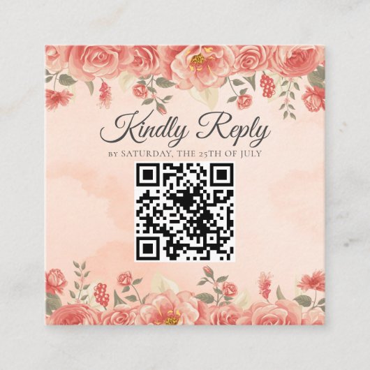  koraal Roos QR Code Budget Weddenschap RSVP Informatiekaartje (Voorkant)