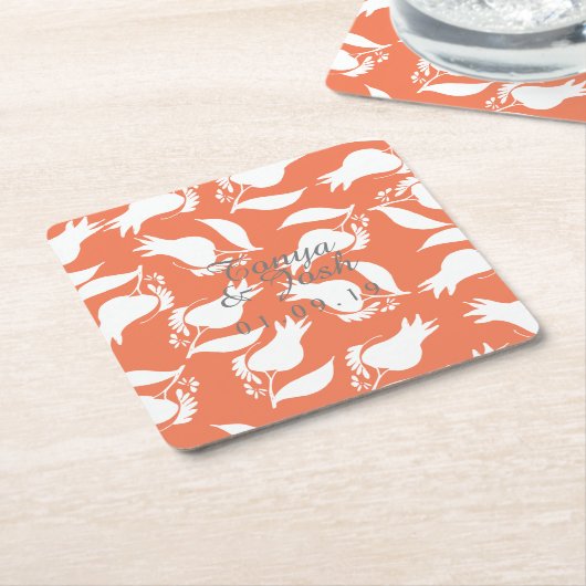 Koraal Roos Silo Pattern Vierkante Kartonnen Onderzetter (Schuin)