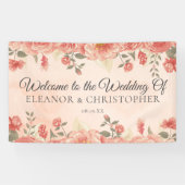 koraal Roos Waterverf bruiloft Welkom Spandoek (Horizontaal)
