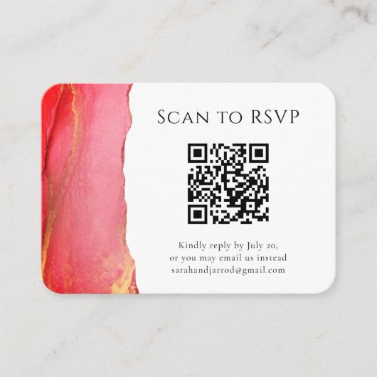 Koraal Roze Abstract QR Code Bruiloft Informatiekaartje (Voorkant)