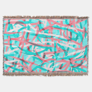Koraal Roze Aqua Blauw Abstract Artsy Pattern Deken