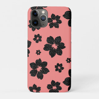 Koraal Roze Bloemen Zwarte glinstering Glitter Flo iPhone 11 Pro Hoesje