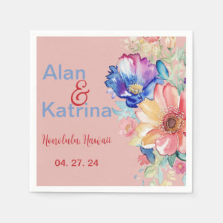 Koraal Roze Bold Wildflower Bloemen Bruiloft Servet