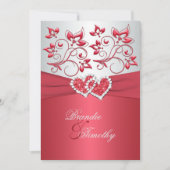 Koraal Roze en Grijs Bloemen Harten Bruiloft Uitno Kaart (Voorkant)
