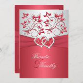 Koraal Roze en Grijs Bloemen Harten Bruiloft Uitno Kaart (Voorkant / Achterkant)