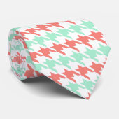 Koraal Roze en Mint Houndstooth Patroon Stropdas (Opgerold)