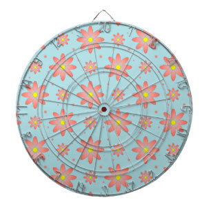 Koraal roze en poeder blauw delicate daisy bloemen dartbord