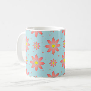 Koraal roze en poeder blauw delicate daisy bloemen koffiemok