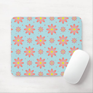 Koraal roze en poeder blauw delicate daisy bloemen muismat