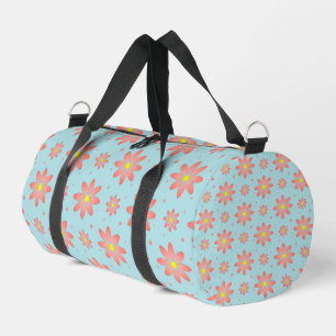 Koraal roze en poeder blauw delicate daisy bloemen plunjezak