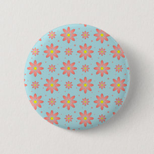 Koraal roze en poeder blauw delicate daisy bloemen ronde button 5,7 cm