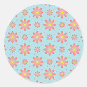 Koraal roze en poeder blauw delicate daisy bloemen ronde sticker