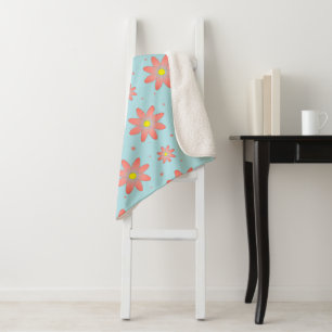 Koraal roze en poeder blauw delicate daisy bloemen sherpa deken